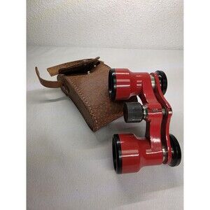 Vintage Red Opera Glasses Binoculars With Leather Case Theater Binoculars